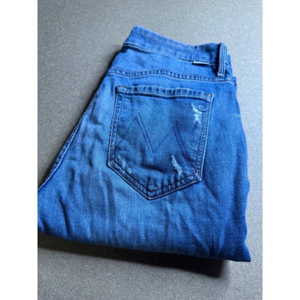 Mother High Waisted Looker Crop Jeans Skipping Stones Blue Distressed Size 28